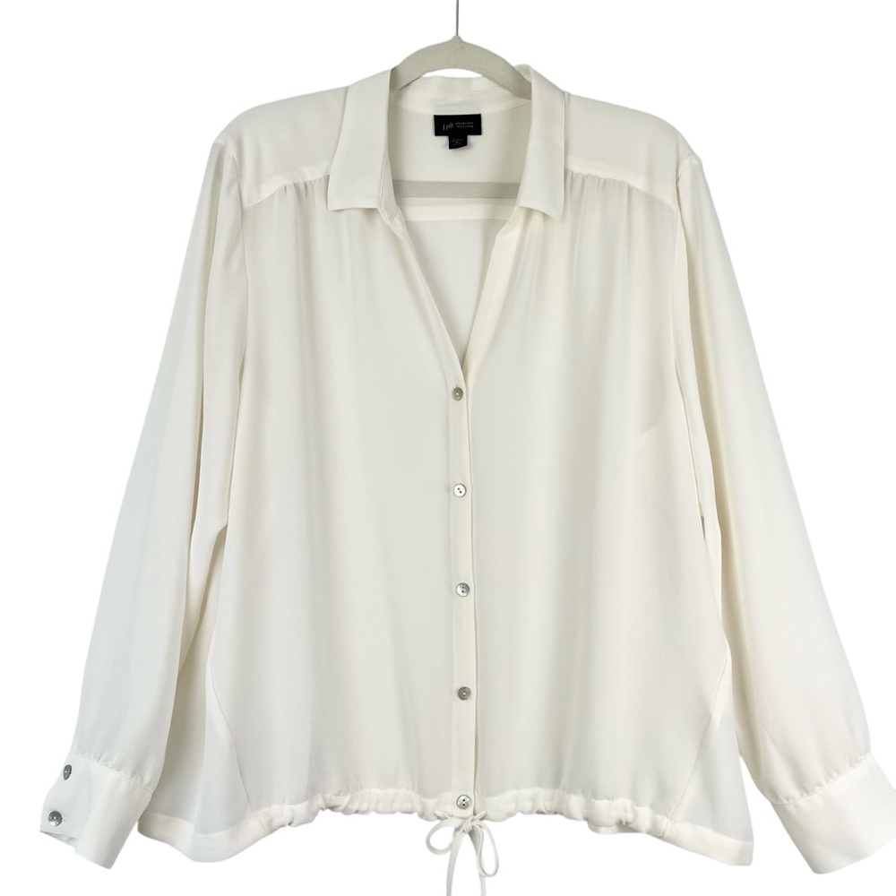 J Jill Wearever Long Sleeve Top Ivory XL Petite PXL Button Casual Office Travel